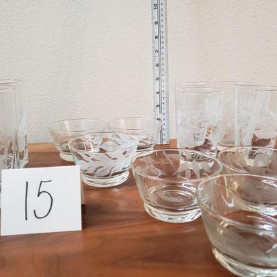 Lot 15:Mid Century Frosted Glasses & Bowls Lot