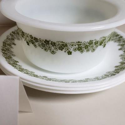 Lot 30: Vintage Green Flower Corelle Dishes & 2 Corning Ware Cornflower Dishes