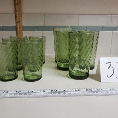 Lot 33: Mid Century Modern Green Small & Medium Glass Tumblers 
