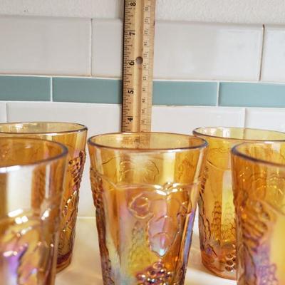 Lot 34: (5) Yellow Iridescent Carnival Grape Motif Glasses