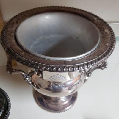 Lot 41: Silverplate Champagne Bucket and Serving Dish with Lid