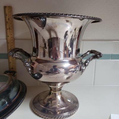 Lot 41: Silverplate Champagne Bucket and Serving Dish with Lid