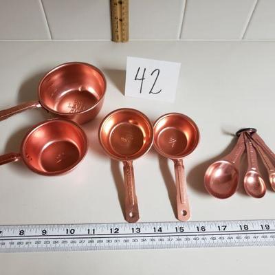 Lot 42: Vintage Copper Measuring Cups & Spoons