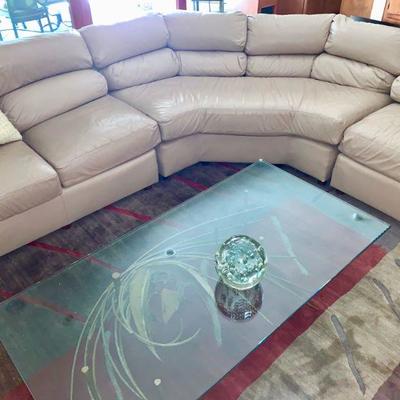 AEC 39  OFF WHITE HUGE 3 PC LEATHER SECTIONAL SOFA DELAYED PICKUP 