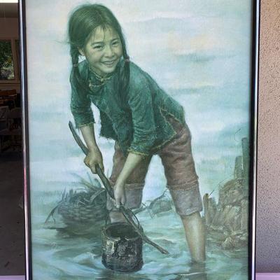 ART 14  S/N ART PRINT ON CANVAS ASIAN GIRL FETCHING WATER