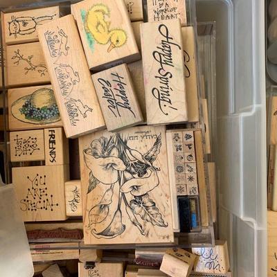 LOT 122  OVER 200 STAMP BLOCKS PAPERS TOOLS RIBBON CRAFTS HOBBY SCRAPBOOKING