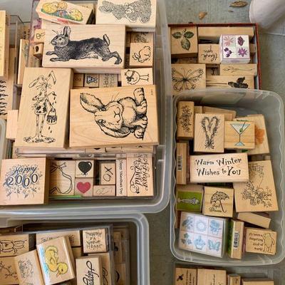 LOT 122  OVER 200 STAMP BLOCKS PAPERS TOOLS RIBBON CRAFTS HOBBY SCRAPBOOKING