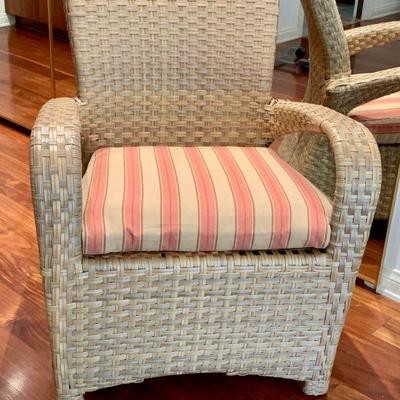 ARC 188  WOVEN WICKER CLUB CHAIR STRIPE SEAT CUSHION