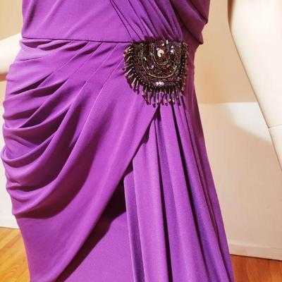 Runway Purple one shoulder Grecian Couture Gown Embellished