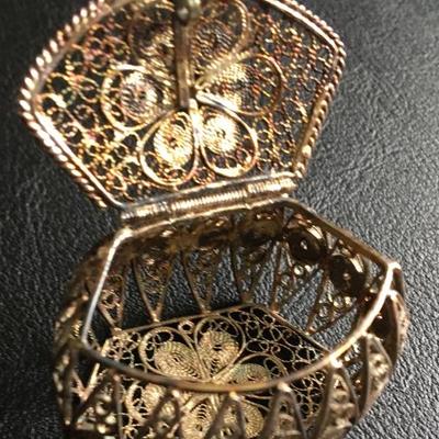 Antique 800 Silver Filigree Pill or Ring Box