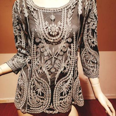Ethnic look Embroidered silver top on Tulle.