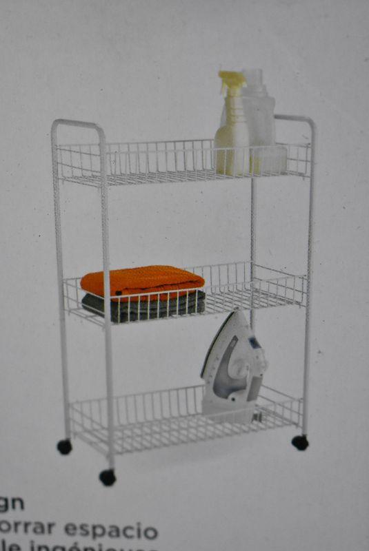 Honey Can Do 3Tier Rolling Cart for Laundry Items, White New