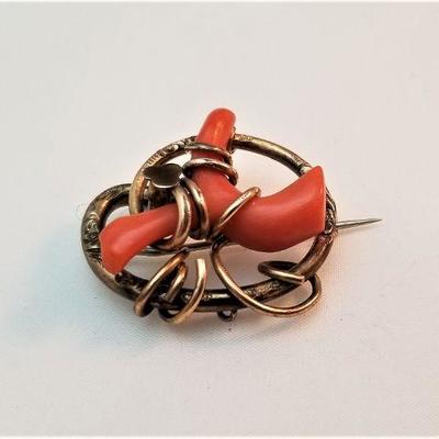 Lot #332  Victorian Gold-Filled Brooch - ca. 1870 - Coral Decoration