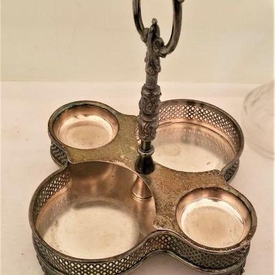 Lot #335  Vintage Silverplate Condiment Server - Sterling tops