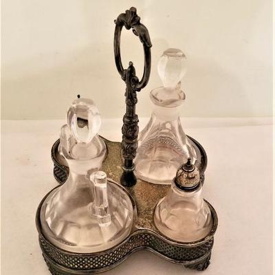 Lot #335  Vintage Silverplate Condiment Server - Sterling tops