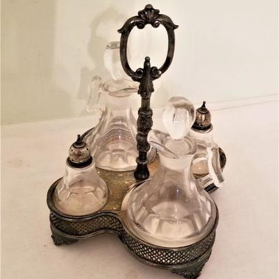 Lot #335  Vintage Silverplate Condiment Server - Sterling tops