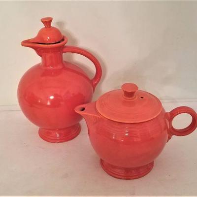 Lot #342  Two Pieces of Vintage Fiesta Ware - Teapot and Water Pitcher