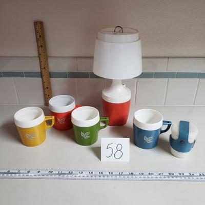 Lot 58: Mid Century Modern Mugs, Travel Tumblers and Lantern 