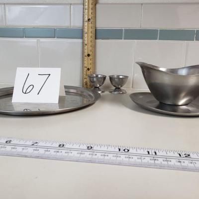 Lot 67: Mid CenturyModern (2) Egg Cups, a Sauce Dish and Tray