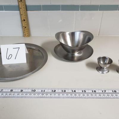 Lot 67: Mid CenturyModern (2) Egg Cups, a Sauce Dish and Tray