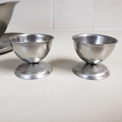 Lot 67: Mid CenturyModern (2) Egg Cups, a Sauce Dish and Tray