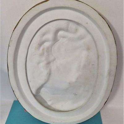 Victorian Ceramic Lady Oval Gold Rim Wall Hanging 14.5