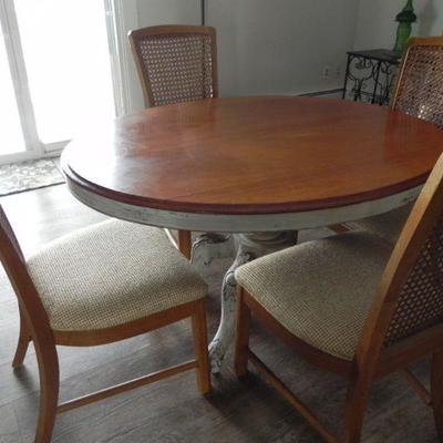 LOT 12  SHABBY CHIC TABLE & CANE BACK CHAIRS