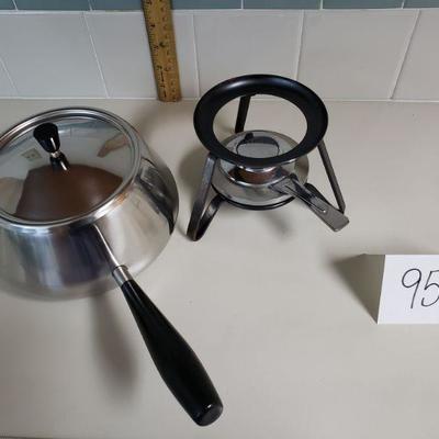 Lot 95: Mid Century Stainless Fondue Pot Made in Switzerland 