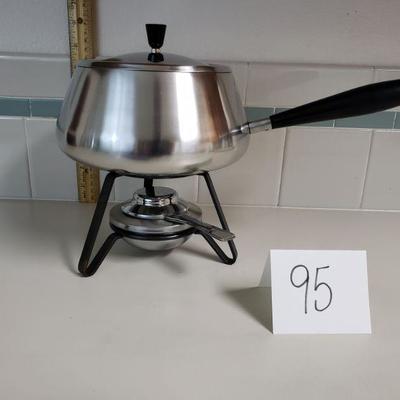 Lot 95: Mid Century Stainless Fondue Pot Made in Switzerland 