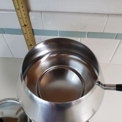 Lot 95: Mid Century Stainless Fondue Pot Made in Switzerland 