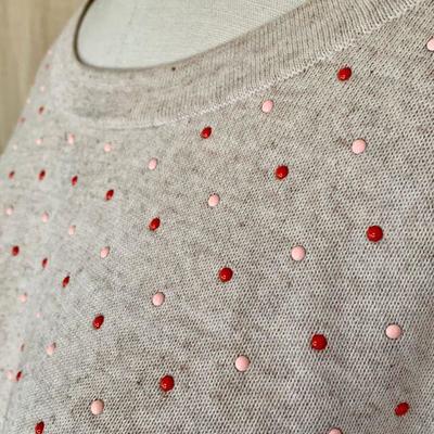 IB 99  NUBBY OATMEAL LIGHT WEIGHT SWEATER RED/PINK DOTS