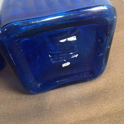 #215 2 Blue Glass Canisters. 
