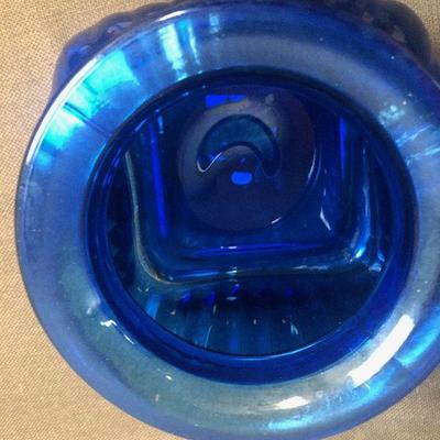 #215 2 Blue Glass Canisters. 