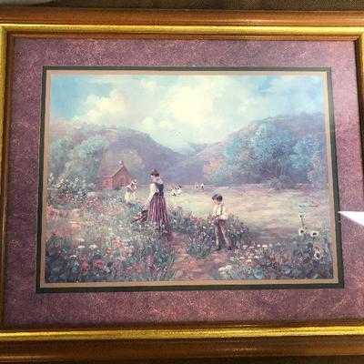 #233 Framed Print Cottage in field of Flowers 