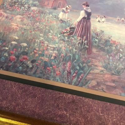 #233 Framed Print Cottage in field of Flowers 
