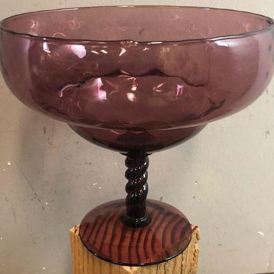 #244 Large Glass Amethyst Stem footed Bowl 