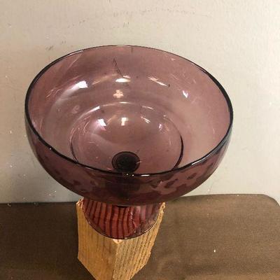 #244 Large Glass Amethyst Stem footed Bowl 