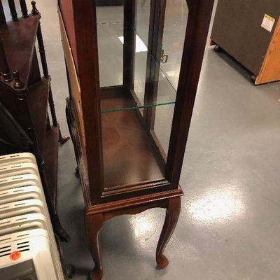 #250 Mirrored back, Brass Handled Queen Ann Leg Glass and Cherry Wood Cabinet