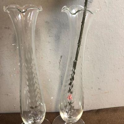 #256 2 cut glass crystal vases, and Ceramic ROSE