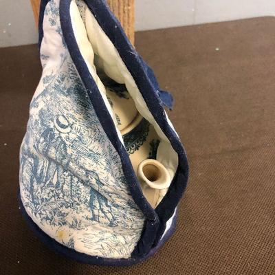 #269 Blue Transferware Tea Pot w/ Cozy 