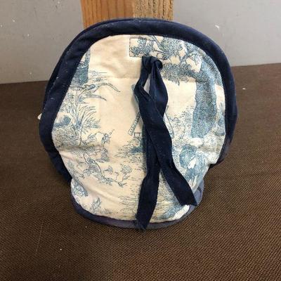 #269 Blue Transferware Tea Pot w/ Cozy 