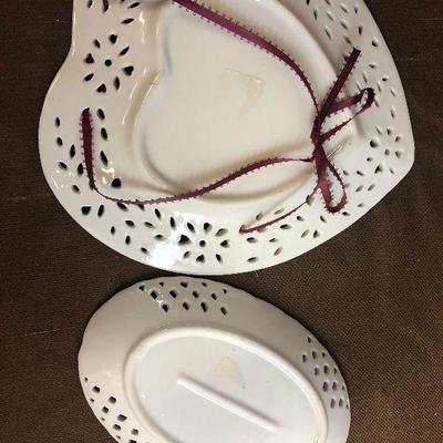 #274 (2)Heart Shaped platters with lace edge
