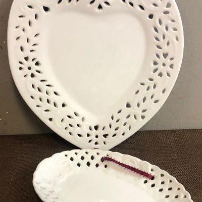#274 (2)Heart Shaped platters with lace edge