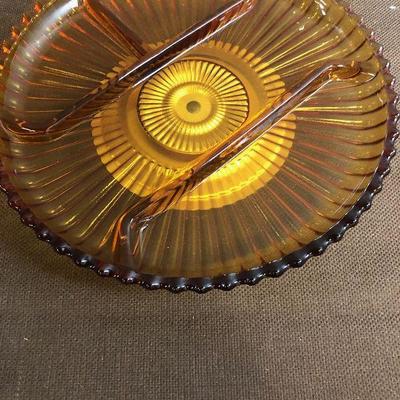 #276 Amber Glass Divided Servicing Dish w/Lazy Susan  