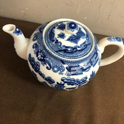 #286 Asian Tea Pot Blue Transferware 