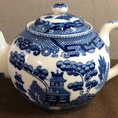 #286 Asian Tea Pot Blue Transferware 