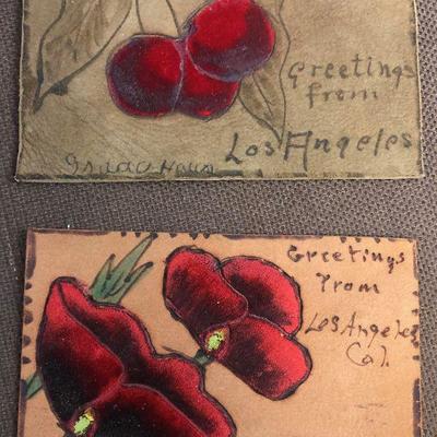 #306 2 LEATHER Cherry and Poppy Postcards
