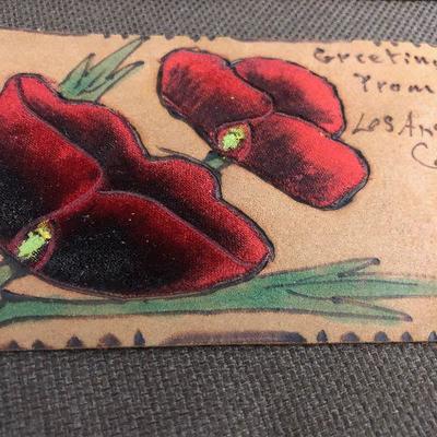 #306 2 LEATHER Cherry and Poppy Postcards
