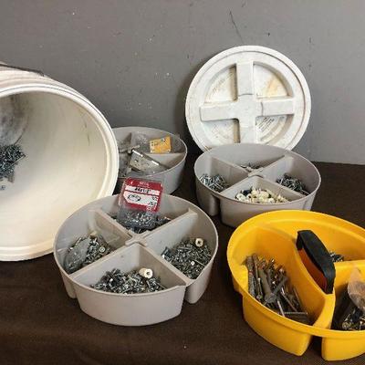 #332 Bucket with 4 trays full of screws