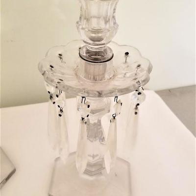 Lot #352  Pair of Glass Candlesticks with Prisms